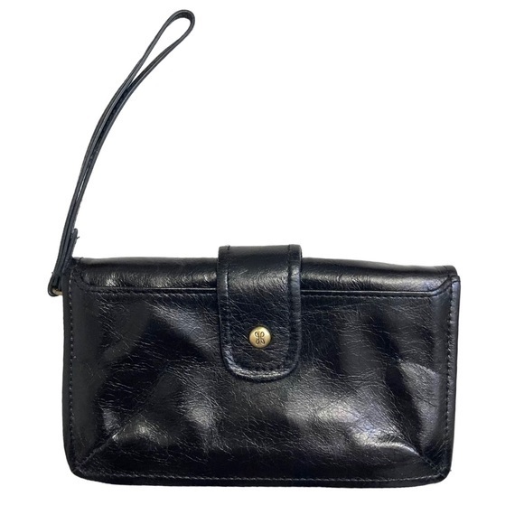 Hobo black leather wristlet clutch bag